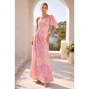 Sachin & Babi One Shoulder Floral Maxi Dress Sample Size 4 New With Tags